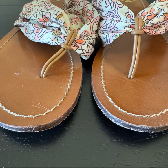 Tory Burch Carson flat thong sandal - printed satin in hicks garden color - Picture 10 of 11